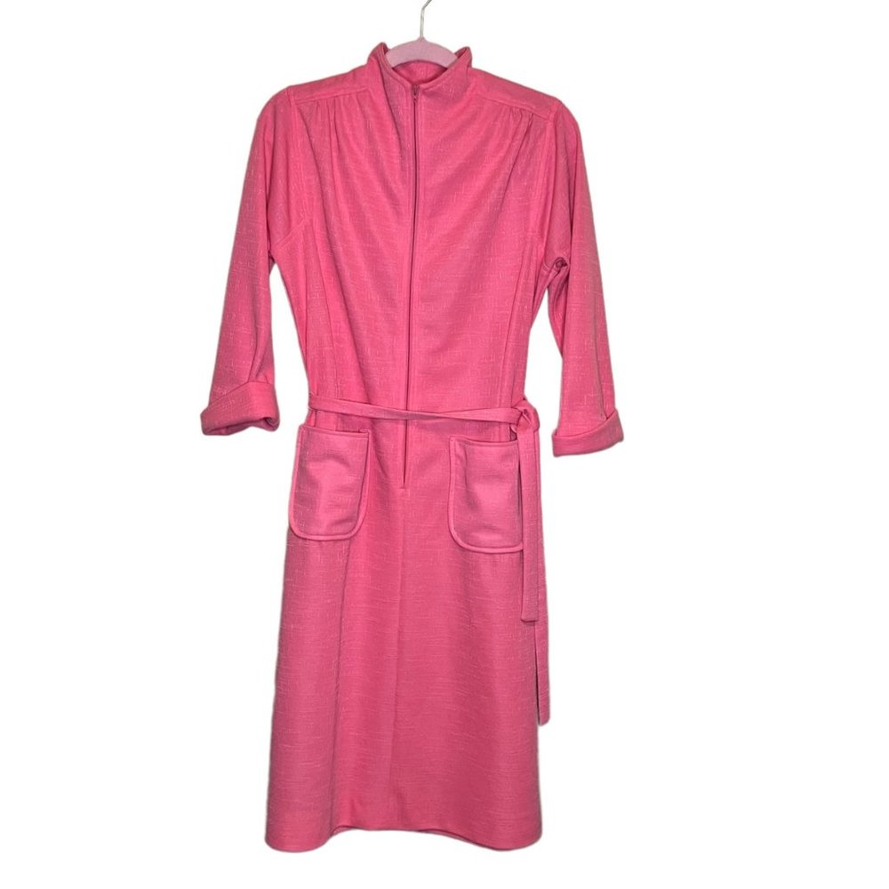 Vintage Walden Classics Half Zip Midi Dress Pink Pockets Belted Size 14